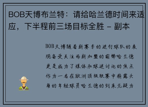 BOB天博布兰特：请给哈兰德时间来适应，下半程前三场目标全胜 - 副本