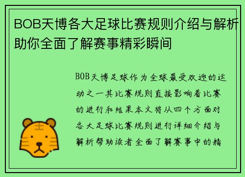 BOB天博各大足球比赛规则介绍与解析助你全面了解赛事精彩瞬间