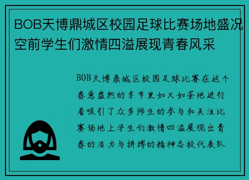 BOB天博鼎城区校园足球比赛场地盛况空前学生们激情四溢展现青春风采